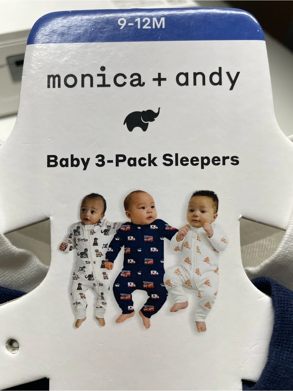3-Pack Baby Footed Zippert Rompers 9-12m - Dog, Pizza & Vehicle Prints